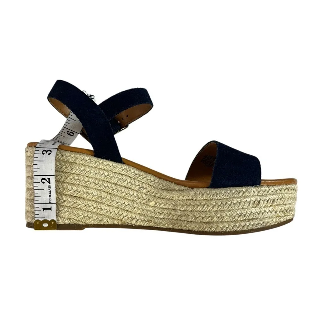 J. Crew Sandals‎ Womens Size 9.5 Blue Suede Leather Platform Espadrille Heels